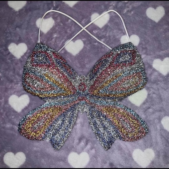 rhinestone butterfly tie up top - Picture 2 of 3